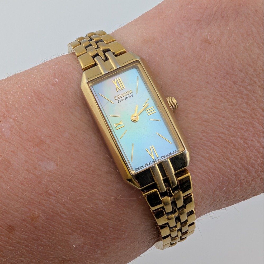 Citizen Eco-Drive Rectangular Gold Tone MOP Dial Petite Bracelet Watch - Picture 3 of 10